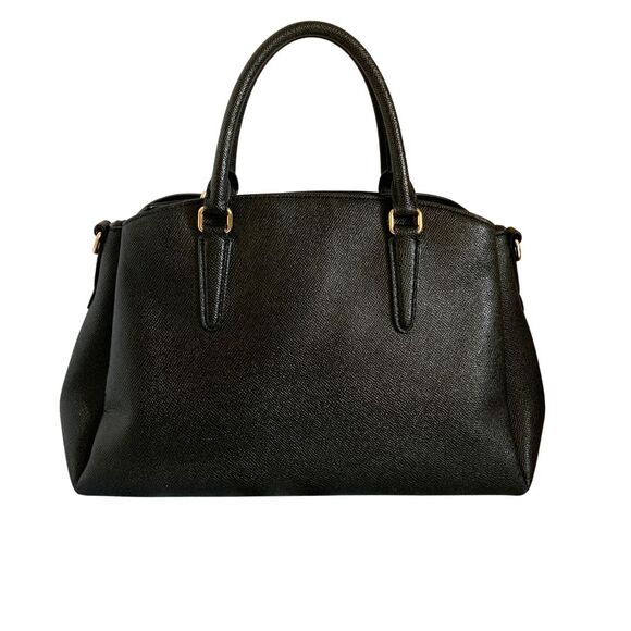 Coach Black Crossgrain Leather Satchel Handbag Gold Tone Hardware - Picture 6 of 14